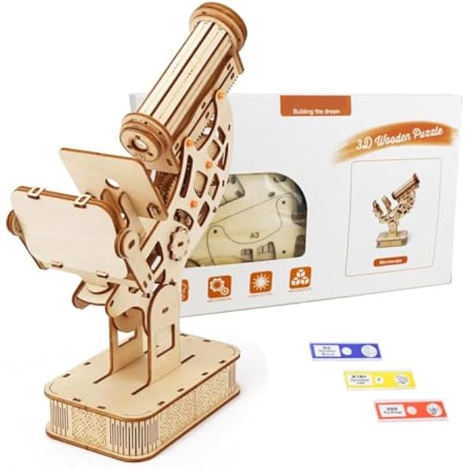 3D WOODEN PUZZLE CRAFT KITS, EDUCATIONAL BRAIN TEASER DIY CRAFTS KITS, MODEL BUILDING KITS, WOODEN PUZZLE SCIENCE GIFTS CHRISTMAS BIRTHDAY GIFT FOR ADULTS BOYS GIRLS (MICROSCOPE) - Image 1